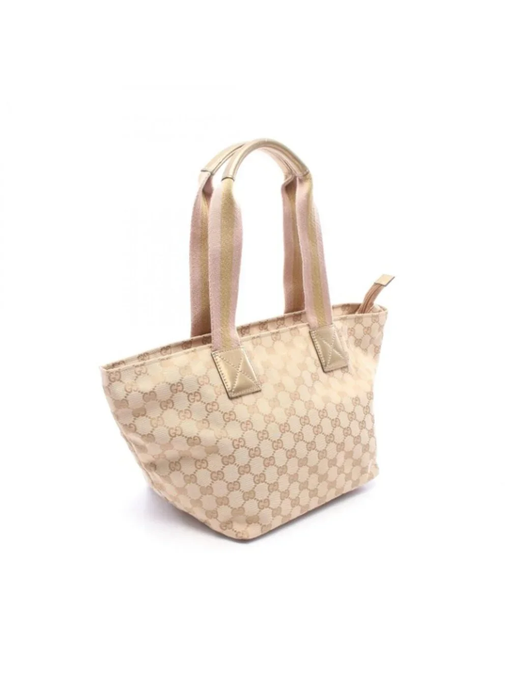 Gucci Tote Bag GG Canvas Sherry Line Gold Beige Pink